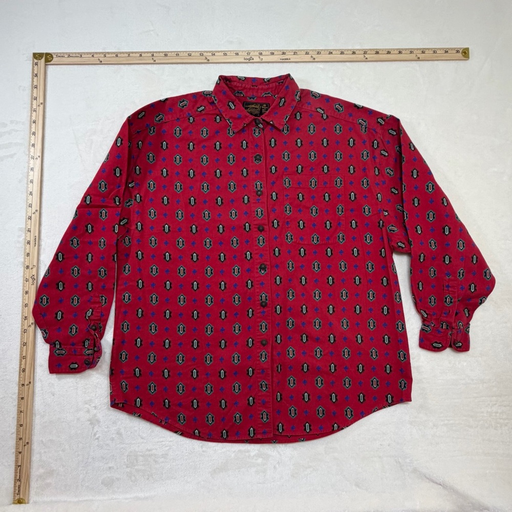 Eddie Bauer Aztec Red Patterned Long-Sleeve Button-Down Shirt